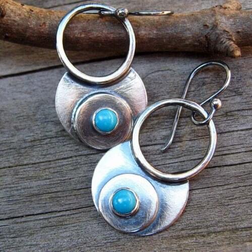 Vintage Boho S925 Turquoise Natural Gemstone Drop Dangle Hooks Earrings