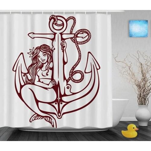 Mermaid Sitting On Big Anchor Bathroom Shower Curtains Vintage Home Decor Shower Curtain Waterproof Polyester Fabric With Hooks