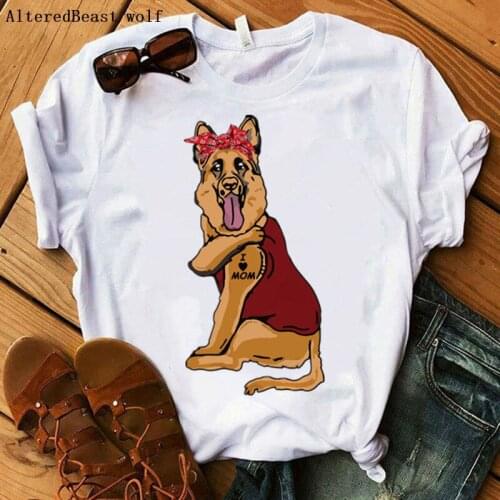 German Shepherd I Love Mom Tshirt Women Harajuku Mom Printed Bandana Short Sleeve O-neck Women T-shirt Casual Top T Shirt Female