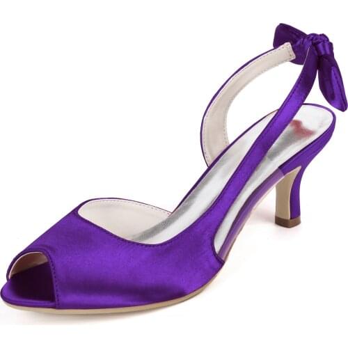 Open toe lady satin evening dress shoes slingback D'orsay lower heel pumps with bow back elegant prom cocktail party heels