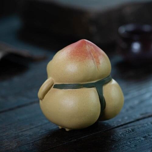 1pc Purple Clay Tea pet Peach Model Sculpture Simulation Fruit Ornaments Handmade Crafts Home Tea Set Decoration