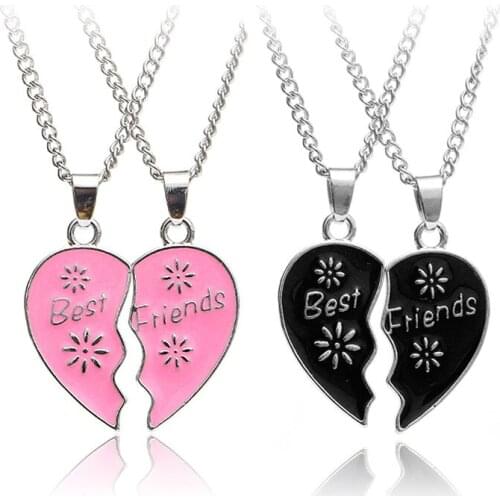 2 pcs/set Good Friend Gift Jewelry Good Sister Best Friend Two Broken Heart Petals Love Stitching Necklace Pendant Necklace