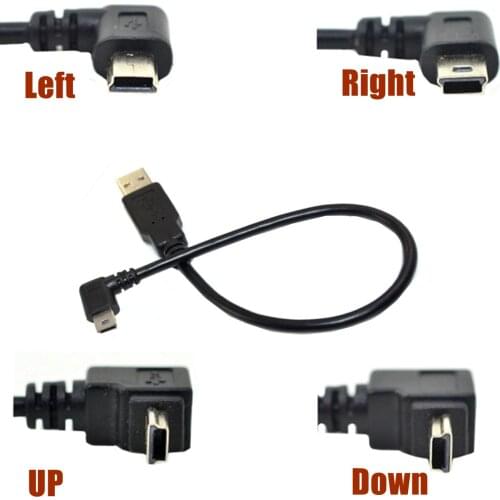 25cm USB 2.0 to Mini USB Data Sync Cable 90 Degree Angled Elbow 5 Pin Male to Male Charge Charging Cord for Camera MP3 MP4