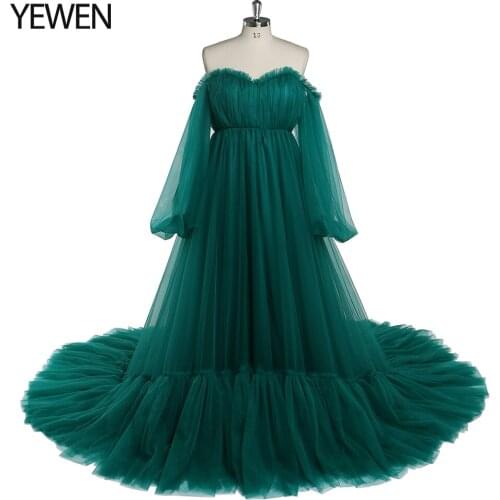 60cm Train Long Sleeve Maternity Outfits for Photoshoot Off Shoulder A-Line Party Maxi Gowns YEWEN Photography Dresses