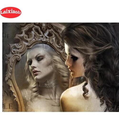 5D DIY Diamond Painting cross stitch beauty woman reflection mosaic full square/round diamond embroidery rhinestone painting