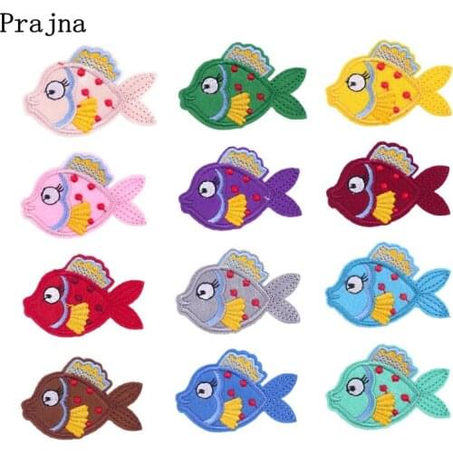 Prajna 12 Colors Cartoon Fish Patches Embroidery Patches For Clothing DIY Kids Jacket Iron On Cute Patches For Clothes Applique