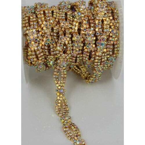 10Yards AB Rhinestone Chain Trim Crystal Rhinestone Applique for Dresses Crafts and Bridal Sash Wedding Christmas Decorations