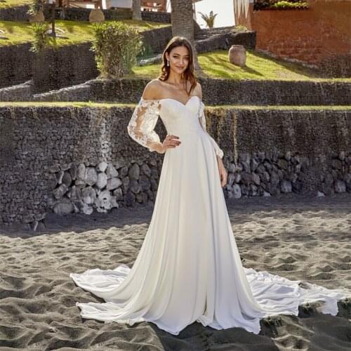 Bohemian Full Lace Wedding Dresses Off Shoulder Long Lace Sleeves Beach Wedding Dress Boho Plus Size Wedding Dress Bridal Gowns