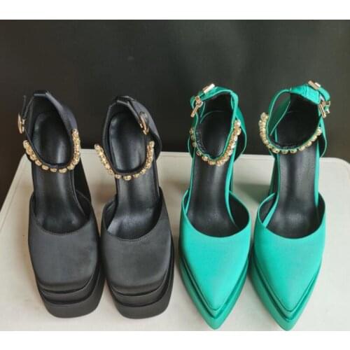 2021 New Sexy Womens sandals 15CM Pumps Genuine Leather Thick Heel Platform Women Shoes Black Red Yellow Rose Big Size 35-43