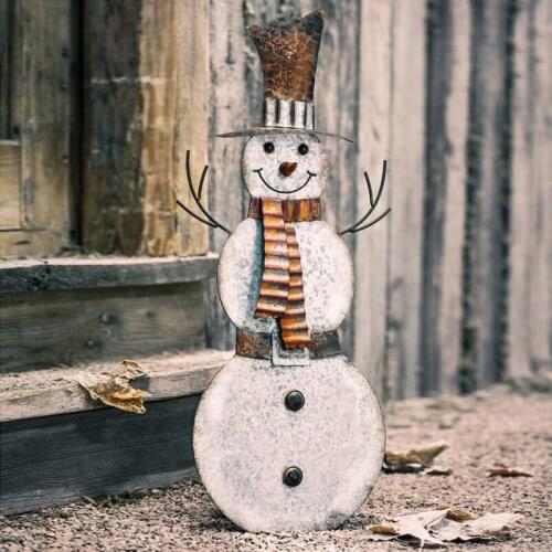 Freestand Handicrafted Metal Snowman Rustic Outdoor Decoration