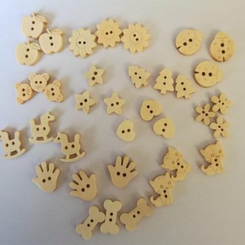 Wooden Buttons Heart 100pcs Cat Flowers Sewing Button DIY Scrapbooking Craft Accessories Clothing Decorations Christmas Gift