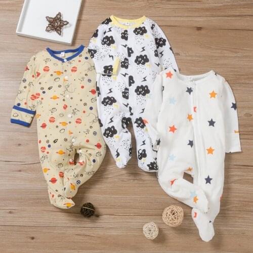 Cotton Baby Boy Clothes Planet Clouds Star Print Long Sleeve Single Breasted Baby Romper Winter Baby Girl Clothes Jumpsuit 0-18M