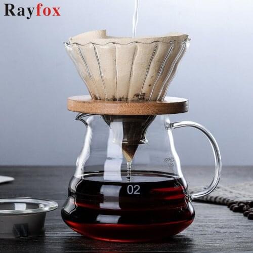 Coffee Pot V60 Glass Coffee Maker Wooden 700ML/500ML/300ML Coffee Dripper and Pot Set for Coffee Filter Reusable Coffee Filters