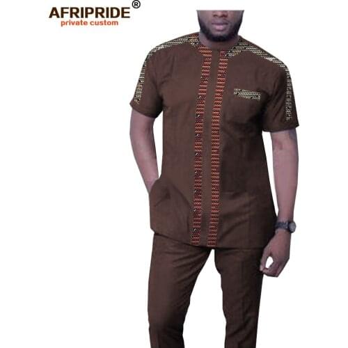 African men`s tracksuit dashiki printed blouse and pants set ankara clothing short sleeve shirts suit AFRIPRIDE A1916045