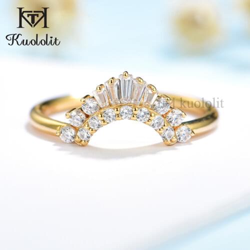 Kuololit 585 14K 10K Yellow Gold Moissanite Ring for Women Solitaire Matching V Band for Wedding Engagement Party Luxury Jewelry