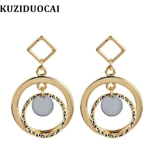 Kuziduocai New Fashion Jewelry Round Metal Circle Square Dangle Geometric Statement Drop Earrings For Women Brincos Aretes E1627