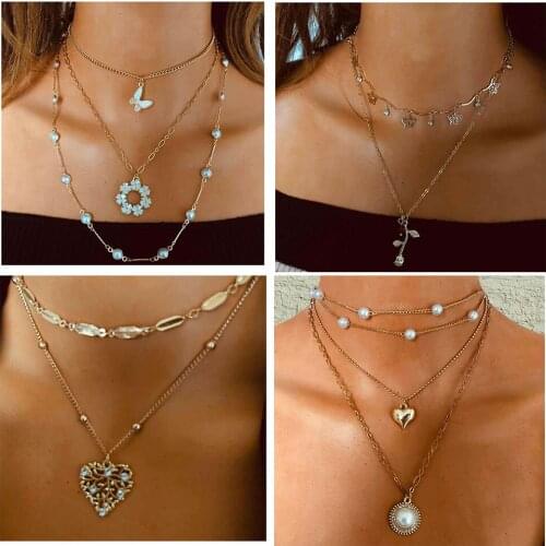 HaHaGirl Punk Multi-layer Irregular Pearl Chain Choker Necklace For Women Girl Vintage Asymmetric Pearl Necklaces Trend Jewelry