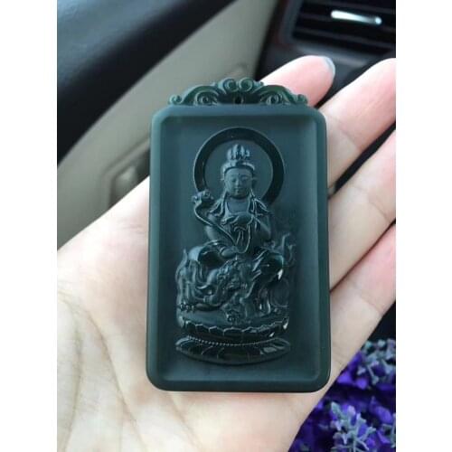 Natural Xinjiang Hetian Qingyu Manjusri Bodhisattva All-people Square Pendant hp362