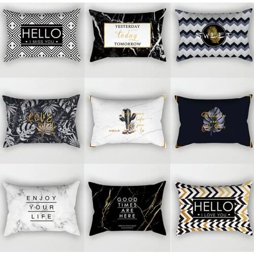 Nordic Black Gold Geometric Plants Pillow Case Pillowslip Cushion Cover 45*45cm Marble Texture Throw Pillows Covers Pillowcase