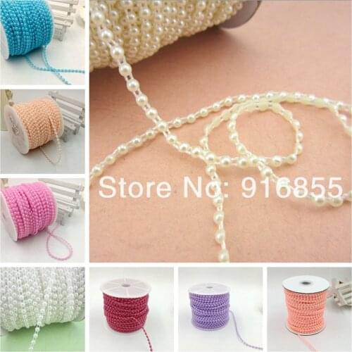 New (10 Colors ) 2Meters/Lot 4mm Crafts ABS Resin Half Round Flatback Imitation Pearl Beads Chain For Wedding Decoration