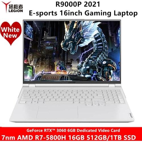 New white Lenovo Legion R9000P 2021 e-sports 16inch Gaming Laptop R7-5800H GeForce 3060 6GB 2.5K 165Hz 100%sRGB Notebook