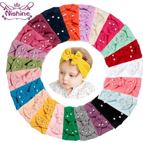 Nishine Solid Color Handmade Bowknot Newborn Hairband Cute Bows Princess Headband Kids Hair Accessories Clothing Decoration