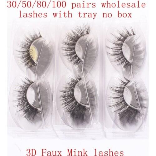 Wholesale Lash False Eyelashes 30/50/80/100 Pairs Faux Mink Eyelash 3D Fake Lashes No Box Case Handmade Natural Long Makeup Lash