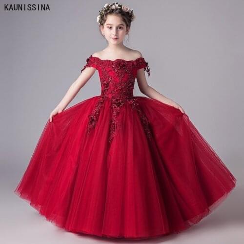 3-12 Years Flower Girl Dresses Wedding Party Girls Kid Princess Ball Gown Appliques Beading Sweet Tulle Long Dress Vestidos