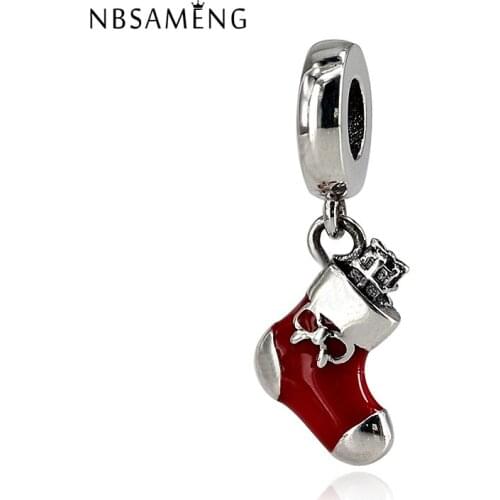 New 925 Sterling Silver Charm Bead Red Stocking Dangle Pendants Fit Original Bracelets Women DIY Jewelry Christmas Gift