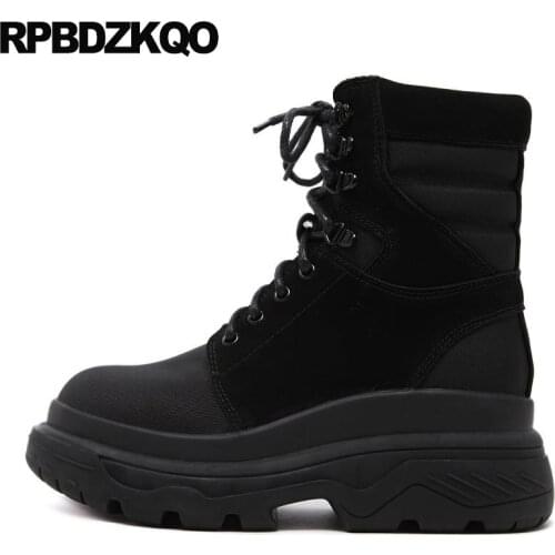 Suede Ankle Flat Front Lace Up Casual Boots Autumn Platform Black Shoes British Winter Booties Combat Military Comfortable Round