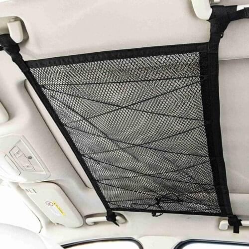Car Ceiling Storage Net Pocket Roof Interior Cargo Net Bag Car Trunk Storage Pouch Sundries Storage Organizer Black