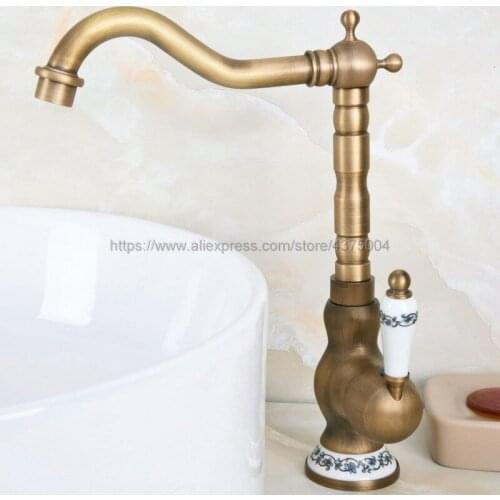 Bathroom Faucet Antique Brass Single Handle Hot & Cold Water Mixer Taps Wash Basin Bathroom Deck Mounted Faucet Nnf610