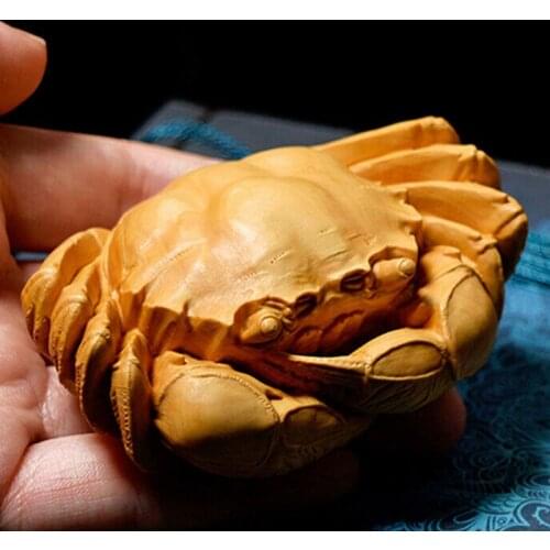 7.8*5.5*3.2 CM Hand Carved Boxwood Figurine :Vivid Crab Animal Statue Home Decor- JX022