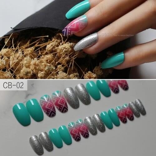 Light green pink cute fake nails Gradient coffin false nails Ballerina Silver shiny Polka dot pattern free ship DIY Match youth