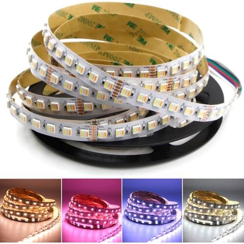 5M 5050 RGBCCT 5in1 LED Strip RGB+White+Warm White 60Leds/m 5 color in 1 led chip Dual White Temperature Adjustable DC12V/24V