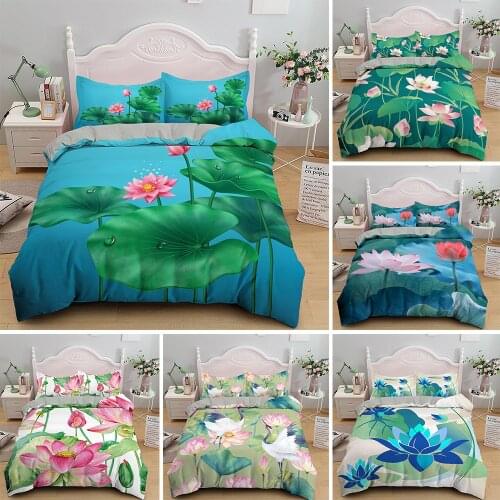 Unique Design Lotus Twin Full Single Bedding Set Luxury King Queen Size Duvet Cover Sets Artistic Bed linen