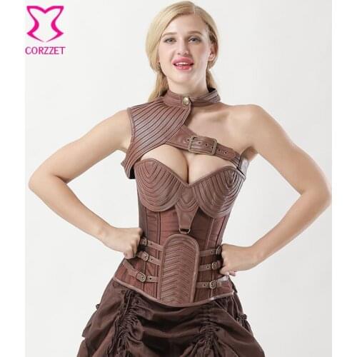 Vintage Steampunk Corset Leather Bolero Armor Bustier Gothic Clothing Corpetes e Espartilhos Plus Size Sexy Corsets Steel Boned