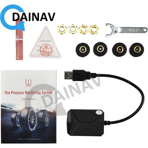 External car tire pressure monitoring system shows 4 internal sensors Android navigation tire pressure alarm 0-116 Psi