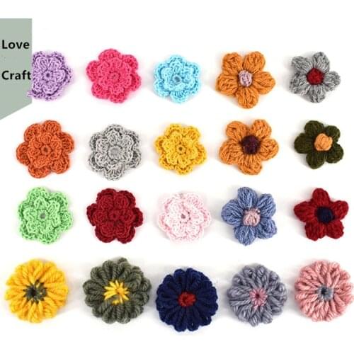 10pcs Crochet Knitted Flower Cotton stuff goods applique Patchwork DIY handmade needlework sewing Clothing accessories