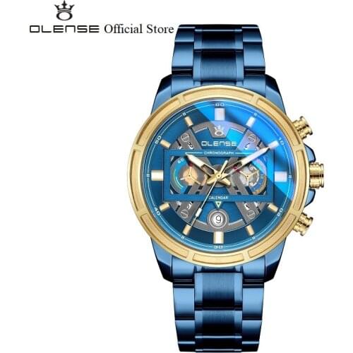 Waches Men Sport OLENSE 9008, Chronograph Wrist Watch Stainless Steel Strap, Auto Date Luminous Hands Waterproof Watch Dropship
