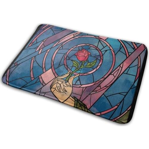 Enchanted Stained Glass Rose Mat Rug Carpet Anti-Slip Bedroom Entrance Door Mat Enchanted Rose Rose Inspired