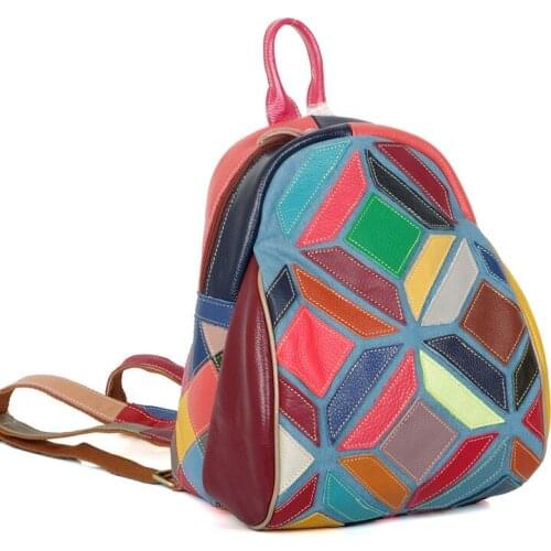 Genuine Leather Women Bag Colorful Leisure Bag Backpack Woman Small Backpack