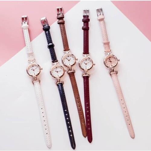 Women Girl Simple Quartz Wrist Watch PU Leather Strap Mini Thin Dial Watches H9