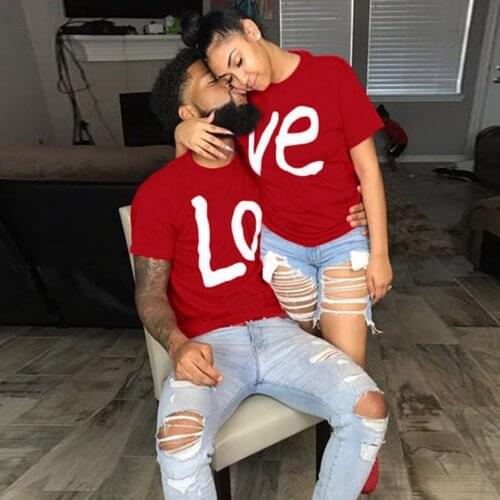 Women Couples Lover Short Sleeve O-neck Love Letter Print T Shirts Tops Blouses High Quality Casual Holiday T-shirt Dropshipping