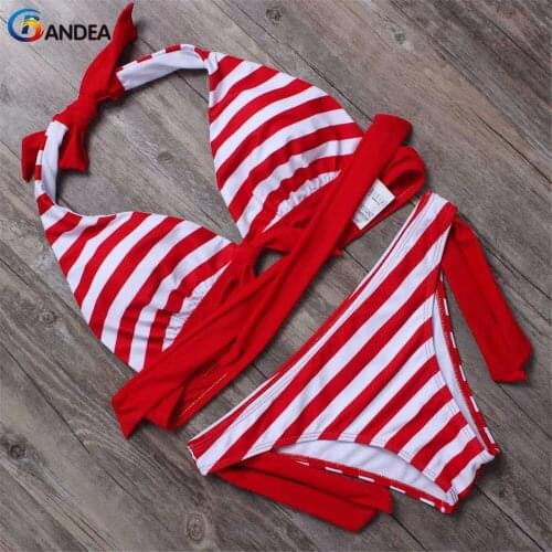 BANDEA halter swimwear sexy women bikini set push up bikini top stripe biquini high neck bathing suit 2019 HA014