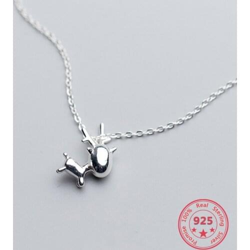 Simple 925 Sterling Silver Ladies Necklaces Cute Christmas Deer Female Clavicular Chain Fashion Lucky Jewelry Christmas Gifts
