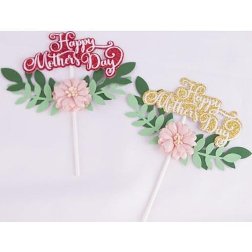 Gold Glitter Happy Mothers Day Cake Topper Flower MOM Birthday Cake Topper for Mothers Day Mum Birthday Party Cake Decorations