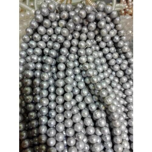 One Strands Real Pearl 10mm Bright Gray Pearl Natural Freshwater Pearl loose beads 35cm 15