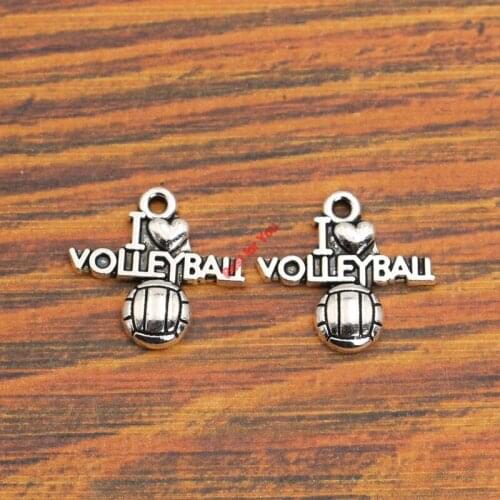 10pcs I Love Volleyball Charm Pendant fit Bracelet Necklace Tibetan Silver Plated Jewelry DIY Making Accessories 21x19mm