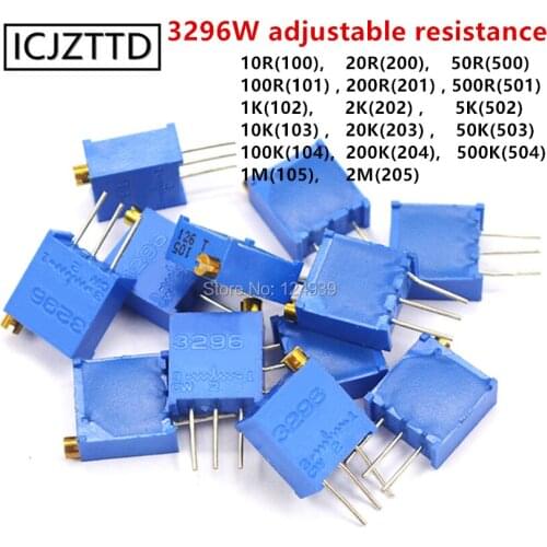10PCS 3296W adjustable resistance potentiometer 100 101 102 103 104 105 200 201 202 203 204 205 500 501 502 503 504 100K 1M 20K